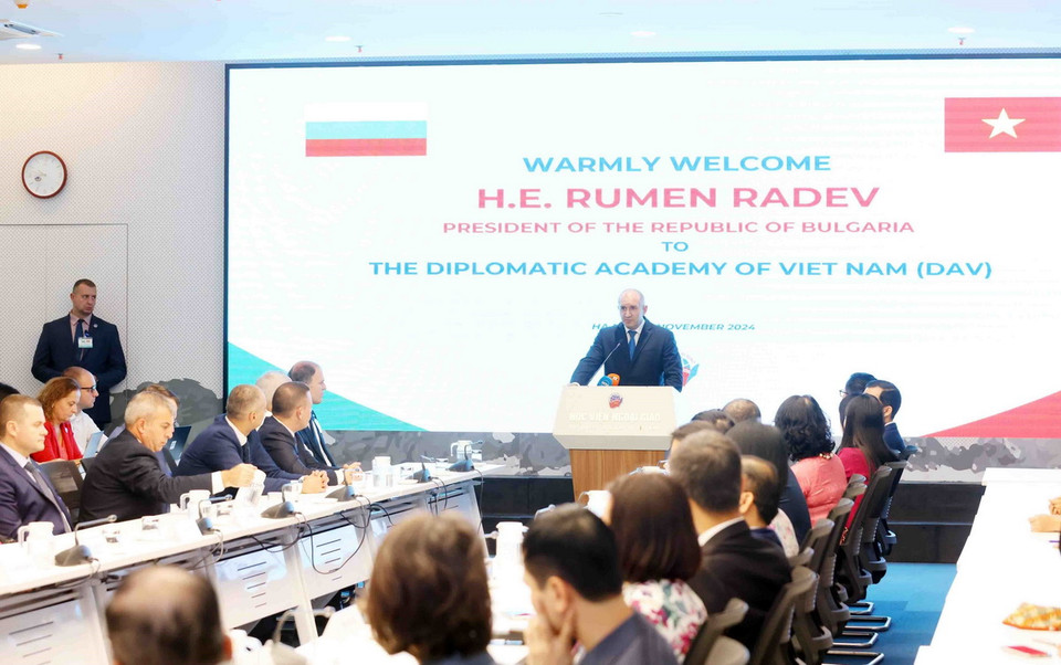 Tổng thống Bulgaria Rumen Radev phát biểu. (Ảnh: Phạm Kiên/TTXVN)