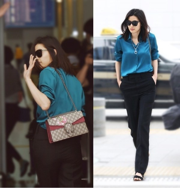 Trước đó, trên đường đến Cannes, cô nàng đã chọn set đồ cực phong cách, giúp khoe triệt để vóc dáng cân đối đáng ghen tị của mình (Trang phục và phụ kiện: Gucci)