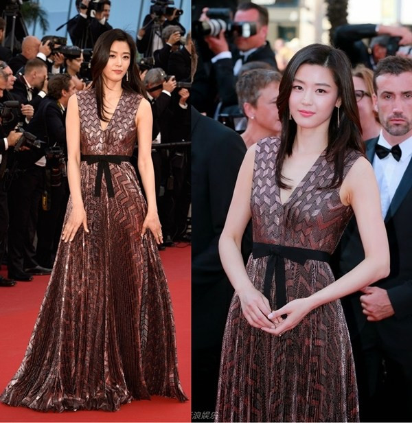 'Cô nàng ngổ ngáo' Jun Ji Hyun sang trọng và trẻ trung trong thiết kế của Gucci. Đây là thiết kế của Giám đốc Sáng tạo Alessandro Michele của Gucci làm riêng cho Jun Ji Hyun để tham dự Liên hoan phim Cannes 2015