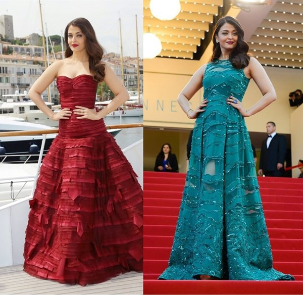 Hai thiết kế tinh xảo của Oscar de la Renta cũng là những món 'vũ khí' lợi hại để Aishwarya Rai tôn lên vẻ quyến rũ, cuốn hút của mình