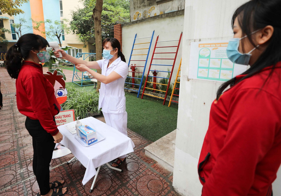 Mọi công tác chuẩn bị để đón học sinh trở lại trường vào ngày 2/3 tới của các trường học trong quận Hoàng Mai (Hà Nội) đã cơ bản hoàn tất. (Ảnh: Thanh Tùng/TTXVN)