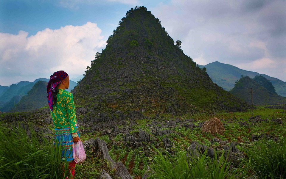 Người phụ nữ trên cao nguyên đá Đồng Văn. (Ảnh: Thành Đạt/TTXVN)