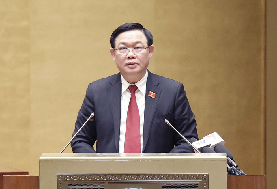 Chủ tịch Quốc hội Vương Đình Huệ phát biểu kết luận Hội nghị. (Ảnh: Doãn Tấn/TTXVN)