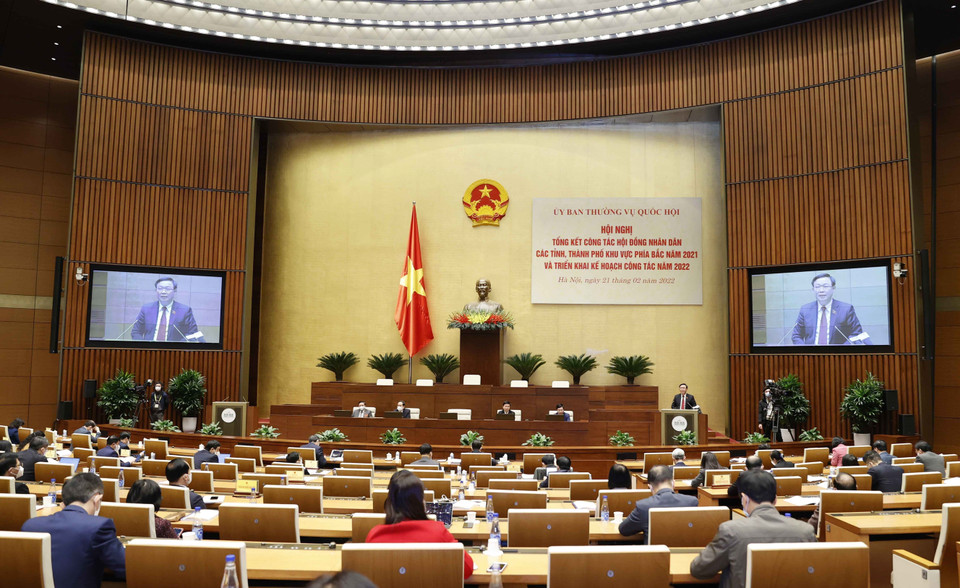 Chủ tịch Quốc hội Vương Đình Huệ phát biểu kết luận Hội nghị. (Ảnh: Doãn Tấn/TTXVN)