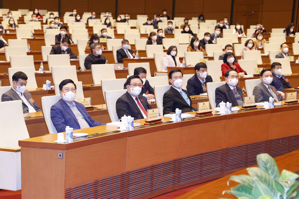 Chủ tịch Quốc hội Vương Đình Huệ và các đại biểu dự Hội nghị. (Ảnh: Doãn Tấn/TTXVN)