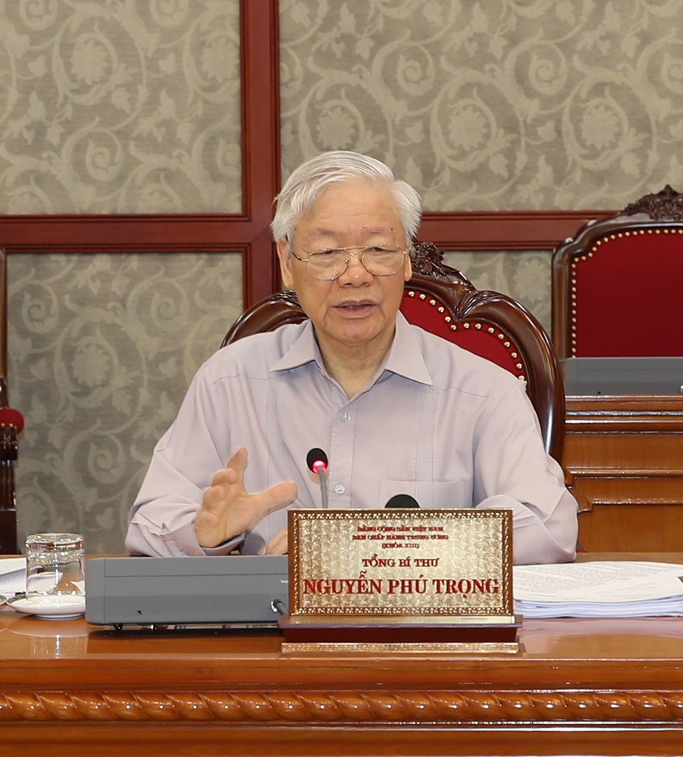 Tổng Bí thư Nguyễn Phú Trọng phát biểu kết luận cuộc họp. (Ảnh: Trí Dũng/TTXVN)