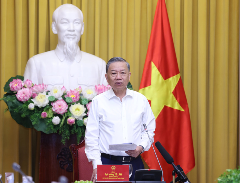 Chủ tịch nước Tô Lâm, Trưởng Ban Chỉ đạo Cải cách tư pháp Trung ương phát biểu kết luận cuộc họp. (Ảnh: Lâm Khánh/TTXVN)