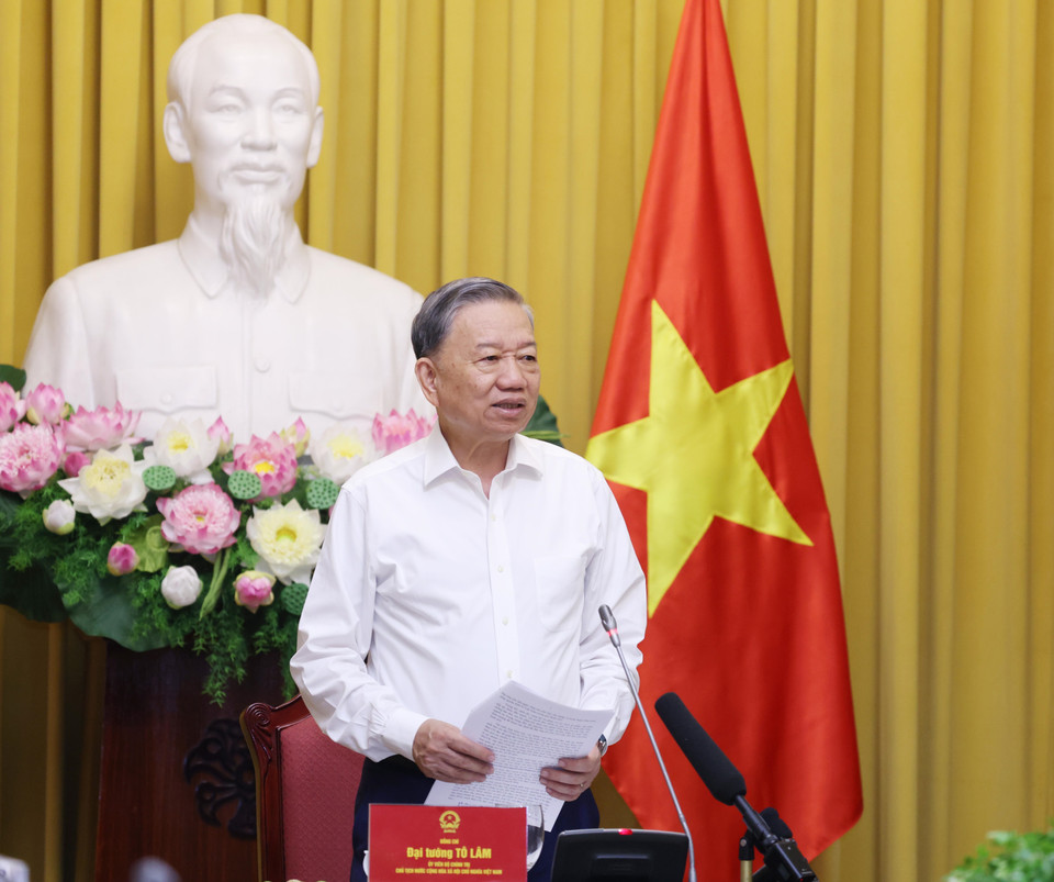 Chủ tịch nước Tô Lâm, Trưởng Ban Chỉ đạo Cải cách tư pháp Trung ương phát biểu kết luận cuộc họp. (Ảnh: Lâm Khánh/TTXVN)