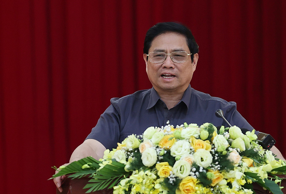 Thủ tướng Phạm Minh Chính kết luận buổi làm việc với lãnh đạo chủ chốt tỉnh Yên Bái. (Ảnh: Dương Giang/TTXVN)