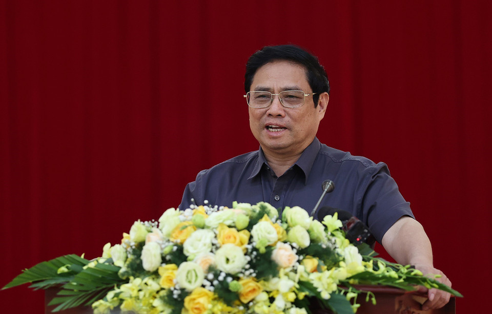 Thủ tướng Phạm Minh Chính kết luận buổi làm việc với lãnh đạo chủ chốt tỉnh Yên Bái. (Ảnh: Dương Giang/TTXVN)