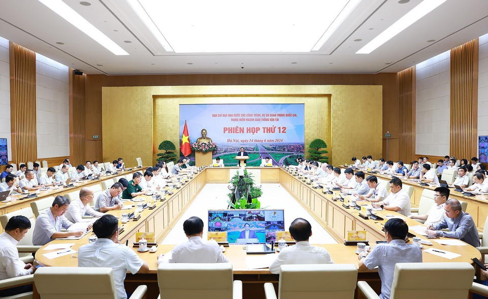Phiên họp thứ 12 Ban Chỉ đạo Nhà nước các công trình, dự án quan trọng quốc gia, trọng điểm ngành Giao thông Vận tải. (Ảnh: Dương Giang/TTXVN)