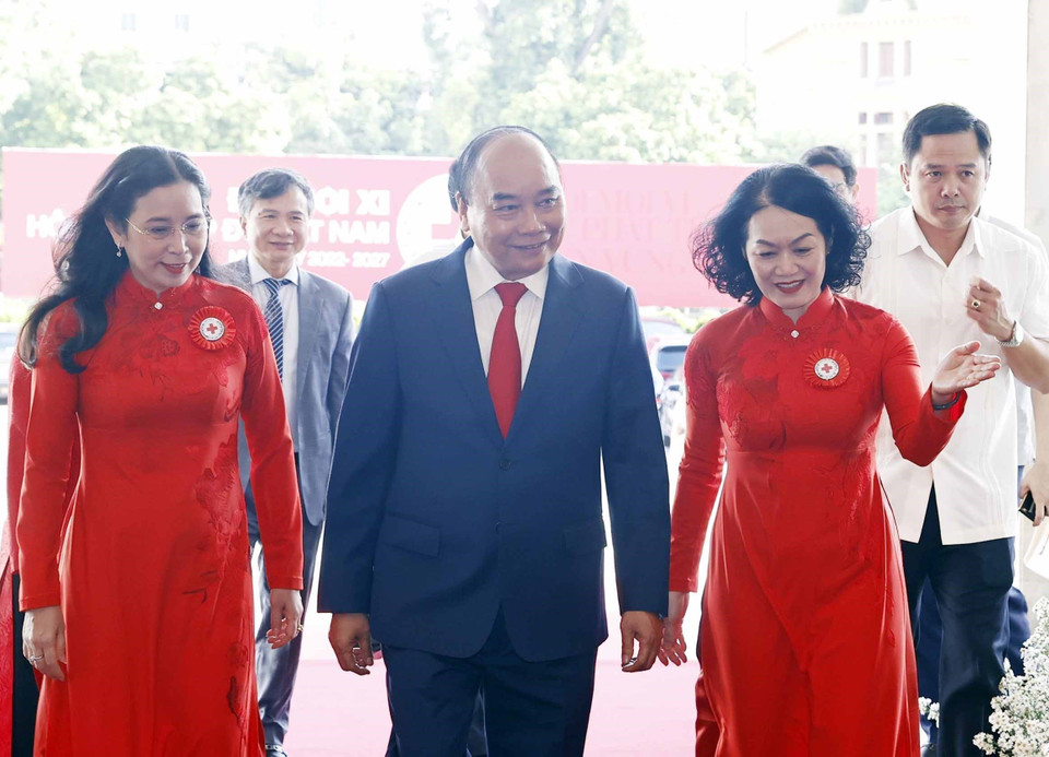 Sáng 30/8, tại Hà Nội, Chủ tịch nước Nguyễn Xuân Phúc dự Đại hội đại biểu toàn quốc Hội Chữ thập Đỏ Việt Nam lần thứ XI, nhiệm kỳ 2022-2027. (Ảnh: Thống Nhất/TTXVN)