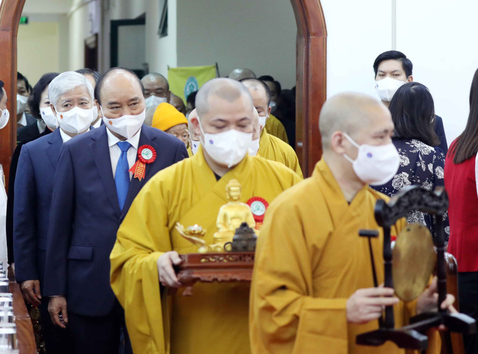 Chủ tịch nước Nguyễn Xuân Phúc và các đại biểu tại lễ kỷ niệm. (Ảnh: Thống Nhất/TTXVN)