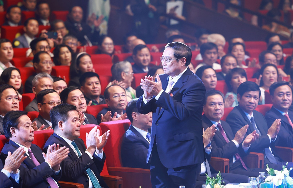 Thủ tướng Phạm Minh Chính dự Lễ công bố sản phẩm đạt Thương hiệu Quốc gia Việt Nam lần thứ 9 năm 2024. (Ảnh: Dương Giang/TTXVN)