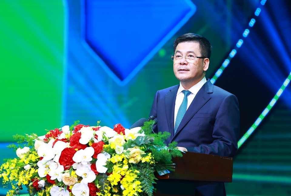 Bộ trưởng Bộ Công thương Nguyễn Hồng Diên, Chủ tịch Hội đồng Thương hiệu quốc gia phát biểu. (Ảnh: Dương Giang/TTXVN)