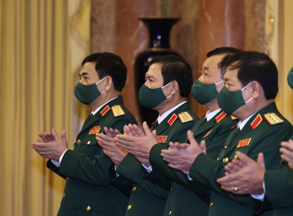 Lãnh đạo Bộ Quốc phòng tham dự buổi lễ. (Ảnh: Thống Nhất/TTXVN)
