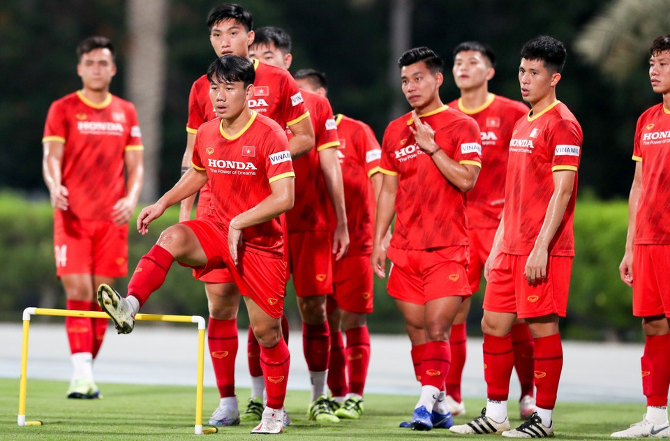 Tiền vệ Minh Vương tại buổi tập. (Ảnh: Hoàng Linh/TTXVN)