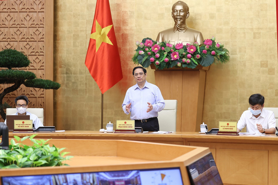 Hình ảnh Thủ tướng Phạm Minh Chính chủ trì Hội nghị trực tuyến toàn quốc Chính phủ với các địa phương về công tác quy hoạch. (Ảnh: Dương Giang/TTXVN)