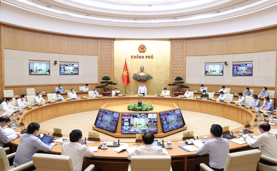 Quang cảnh Hội nghị trực tuyến toàn quốc Chính phủ với các địa phương về công tác quy hoạch. (Ảnh: Dương Giang/TTXVN)