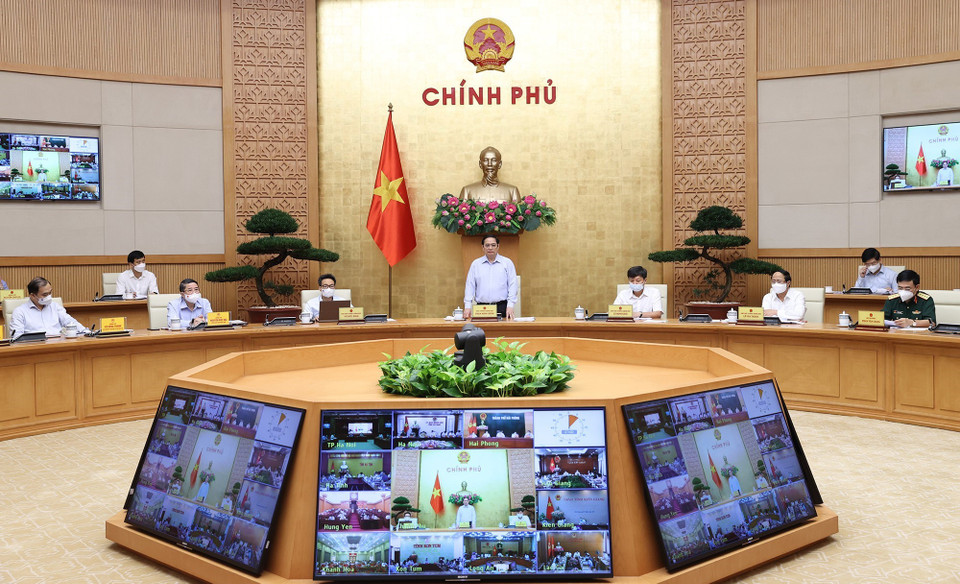 Thủ tướng Phạm Minh Chính chủ trì Hội nghị trực tuyến toàn quốc Chính phủ với các địa phương về công tác quy hoạch. (Ảnh: Dương Giang/TTXVN)