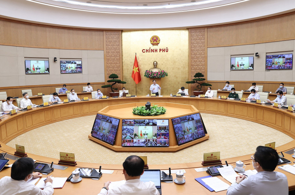 Quang cảnh Hội nghị trực tuyến toàn quốc Chính phủ với các địa phương về công tác quy hoạch. (Ảnh: Dương Giang/TTXVN)