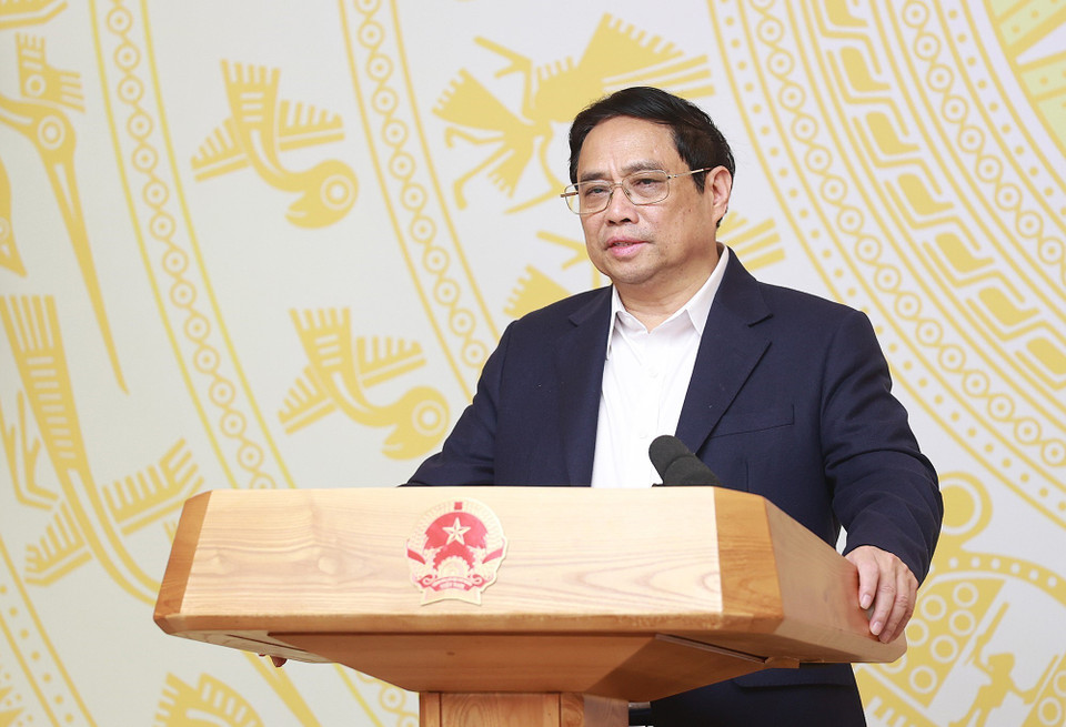 Thủ tướng Phạm Minh Chính phát biểu kết luận hội nghị. (Ảnh: Dương Giang/TTXVN)