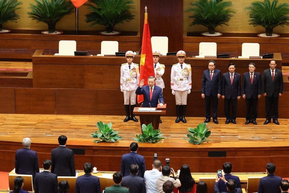Chủ tịch nước Tô Lâm tuyên thệ. (Ảnh: TTXVN)