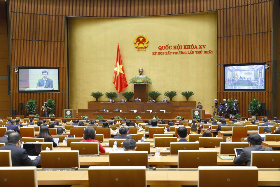 Quang cảnh phiên bế mạc kỳ họp bất thường lần thứ nhất, Quốc hội khoá XV. (Ảnh: Doãn Tấn/TTXVN)