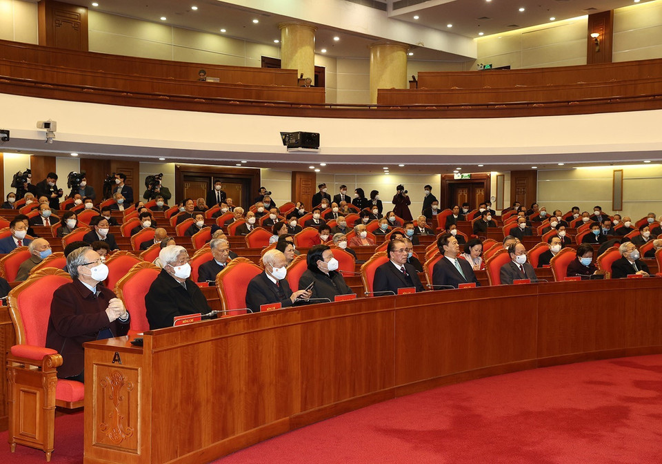 Các lãnh đạo, nguyên lãnh đạo cấp cao của Đảng, Nhà nước dự hội nghị. (Ảnh: Trí Dũng/TTXVN)