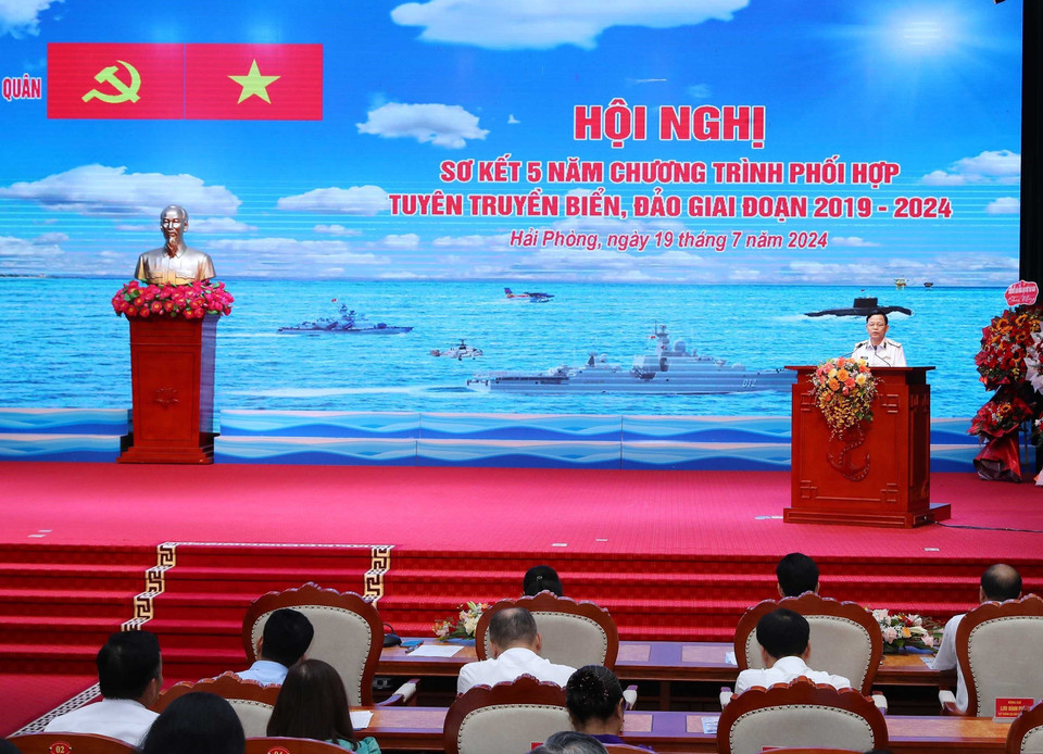 Toàn cảnh hội nghị sơ kết 5 năm chương trình phối hợp tuyên truyền biển, đảo giai đoạn 2019-2024. (Ảnh: Trọng Đức/TTXVN)