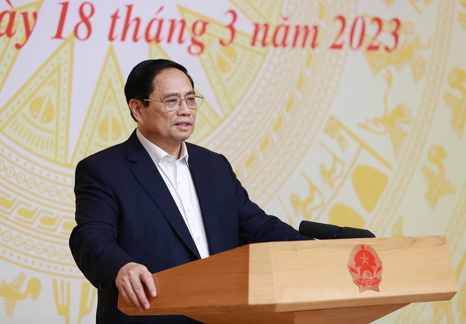 Thủ tướng Phạm Minh Chính phát biểu tại buổi làm việc. (Ảnh: Dương Giang/TTXVN)