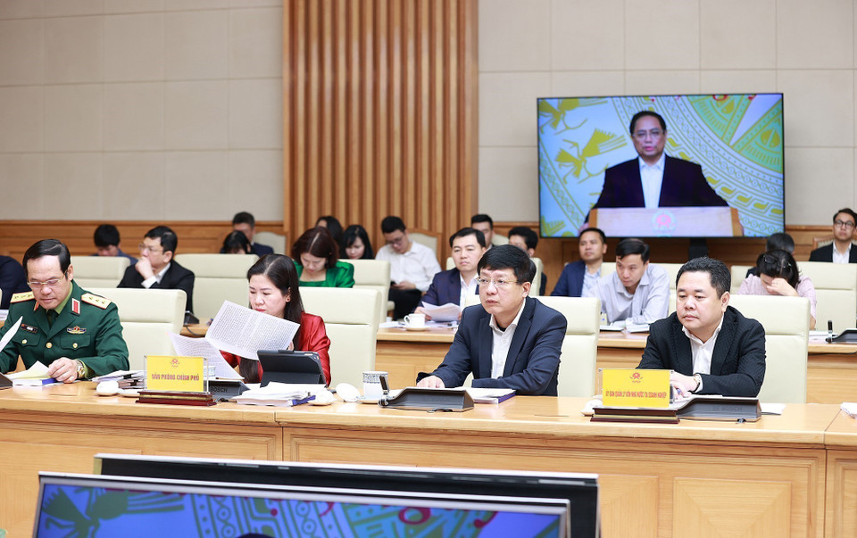 Hình ảnh đại diện các bộ, ngành, Ủy ban Quản lý vốn Nhà nước tại doanh nghiệp và các tập đoàn kinh tế, tổng công ty nhà nước tham dự buổi làm việc. (Ảnh: Dương Giang/TTXVN)