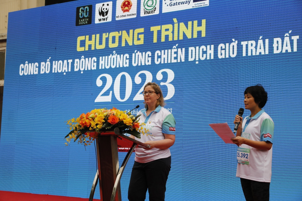 Bà Kristina Buende, Trưởng ban Hợp tác phát triển của Phái đoàn Liên minh châu Âu tại Việt Nam phát biểu tại lễ phát động. (Ảnh: Trần Việt/TTXVN)