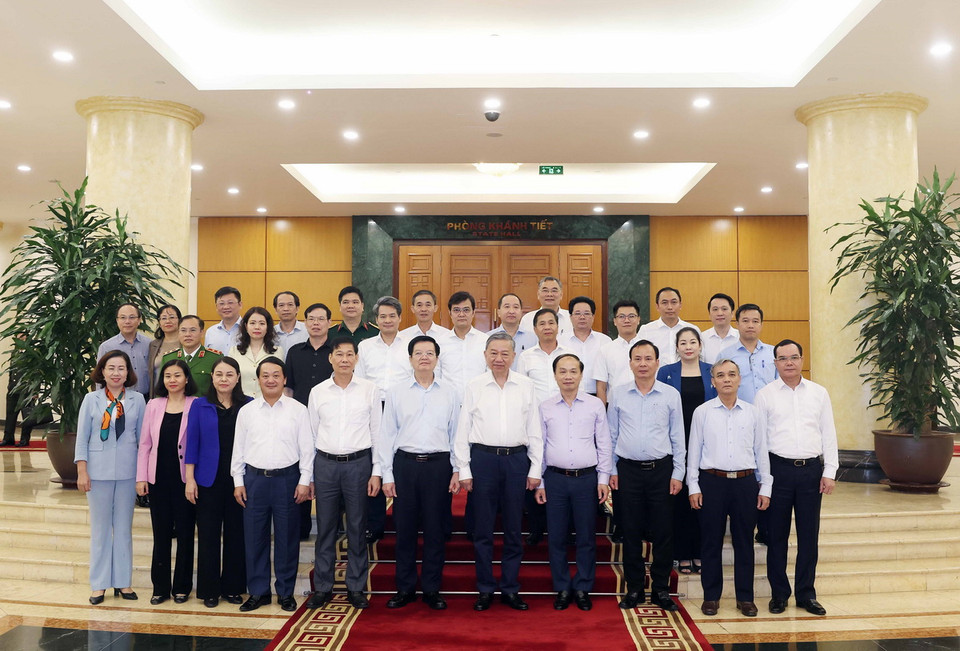 Tổng Bí thư Tô Lâm và các đại biểu. (Ảnh: Thống Nhất/TTXVN)