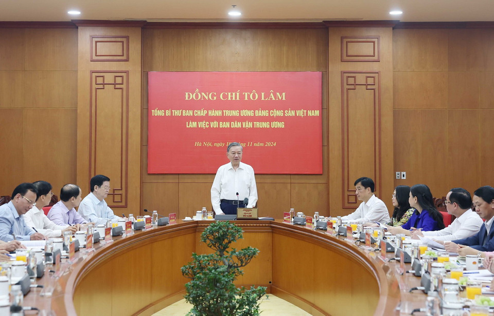 Tổng Bí thư Tô Lâm phát biểu chỉ đạo. (Ảnh: Thống Nhất/TTXVN)