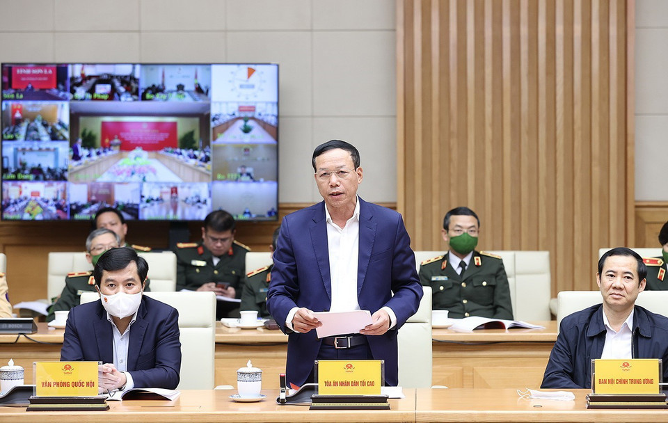 Phó Chánh án Toà án nhân dân tối cao Nguyễn Trí Tuệ phát biểu. (Ảnh: Dương Giang/TTXVN)