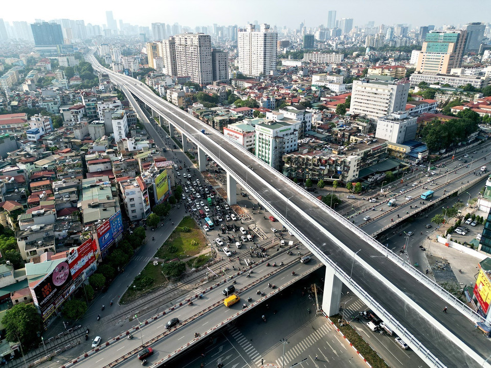 Đoạn ngã tư Vọng-Trường Chinh đã cơ bản hoàn thành. (Ảnh: Tuấn Anh/TTXVN)
