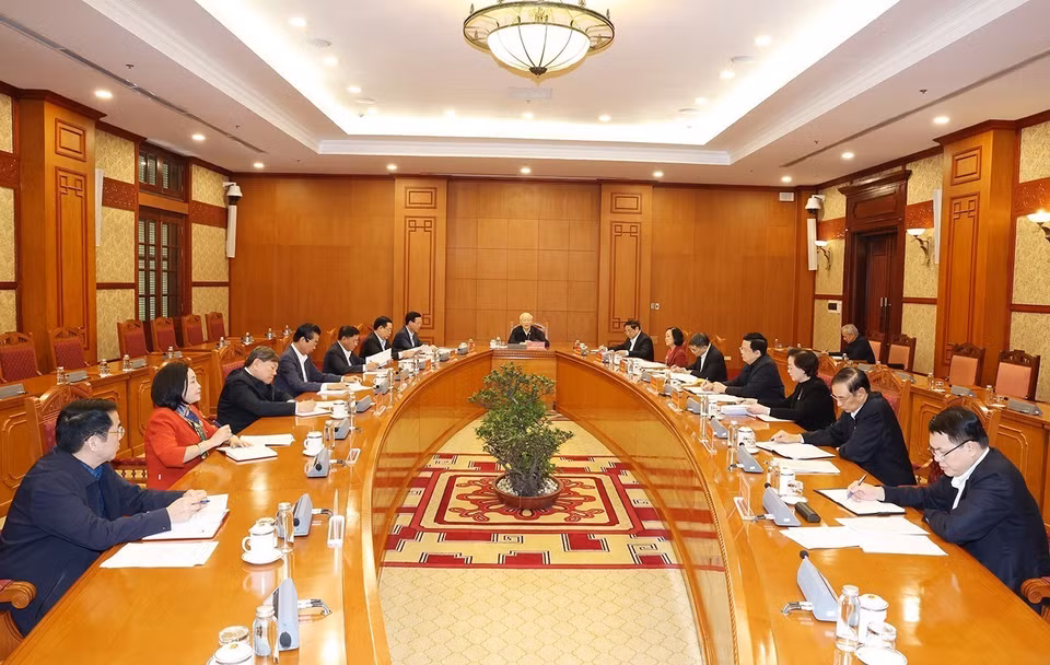 Sáng 13/3/2024, tại Trụ sở Trung ương Đảng, Tổng Bí thư Nguyễn Phú Trọng, Trưởng Tiểu ban Nhân sự Đại hội XIV của Đảng chủ trì phiên họp đầu tiên của Tiểu ban. (Ảnh: Trí Dũng/TTXVN)