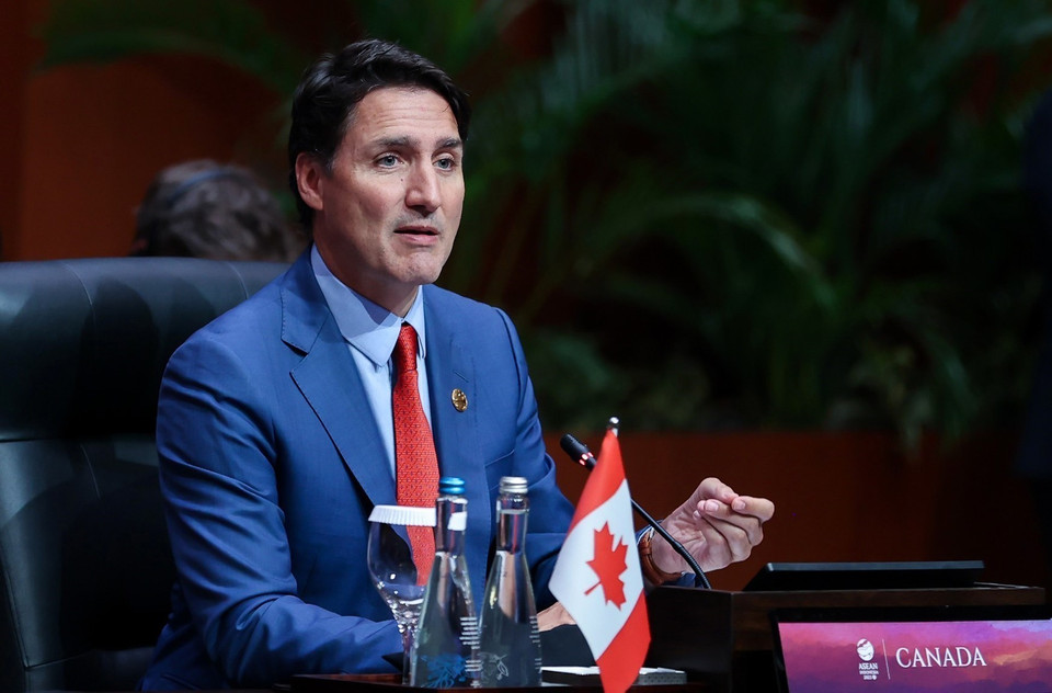 Thủ tướng Canada Justin Trudeau phát biểu. (Ảnh: Dương Giang/TTXVN)