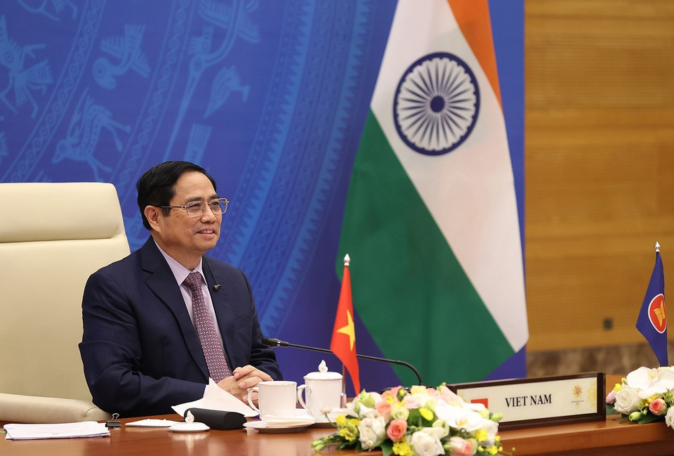 Hình ảnh Thủ tướng Phạm Minh Chính tham dự Hội nghị cấp cao ASEAN-Ấn Độ lần thứ 18. (Ảnh: Dương Giang/TTXVN)