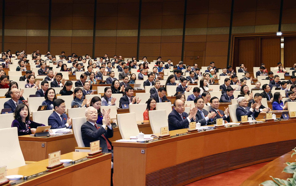 Lãnh đạo Đảng, Nhà nước dự phiên bế mạc. (Ảnh: Doãn Tấn/TTXVN)