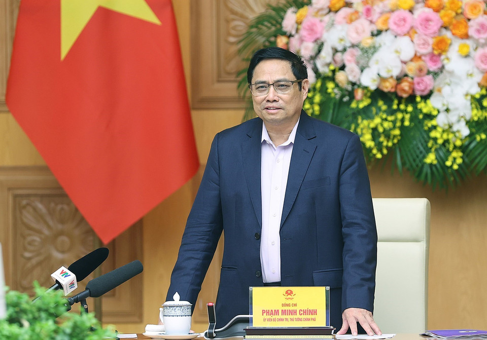 Thủ tướng Phạm Minh Chính phát biểu tại buổi làm việc với Trung ương Hội Người cao tuổi Việt Nam. (Ảnh: Dương Giang/TTXVN)