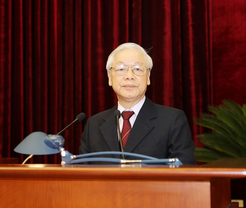 Tổng Bí thư, Chủ tịch nước Nguyễn Phú Trọng phát biểu bế mạc Hội nghị. (Ảnh: Trí Dũng/TTXVN)