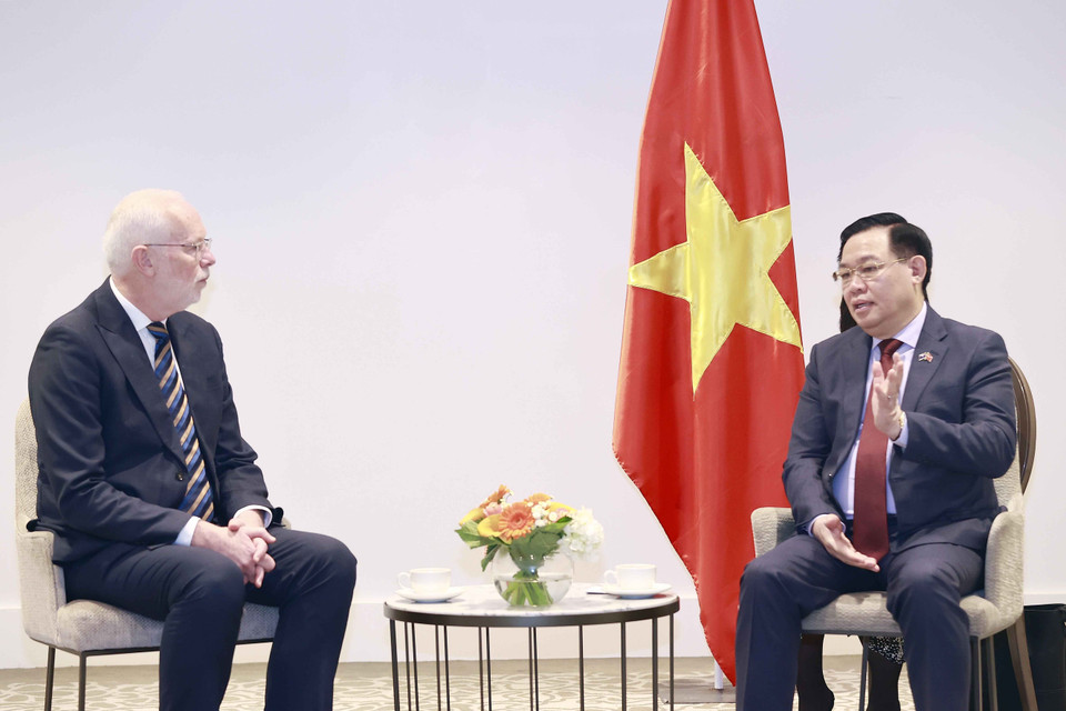 Chủ tịch Quốc hội Vương Đình tiếp ông Mike Cronin, Giám đốc điều hành phụ trách các vấn đề hợp tác Tập đoàn Fonterra. (Ảnh: Doãn Tấn/TTXVN)