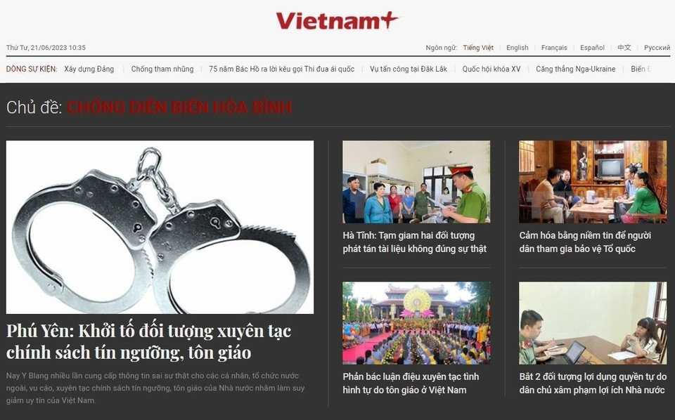 Chuyên mục Chống diễn biến hòa bình của báo điện tử VietnamPlus là một trong nhiều đề án thông tin mang tầm chiến lược của Thông tấn xã Việt Nam nhằm phục vụ bảo vệ nền tảng tư tưởng của Đảng, chủ quyền biên giới, biển, đảo quốc gia, phản bác các quan điểm sai trái của các thế lực thù địch. (Nguồn: TTXVN)