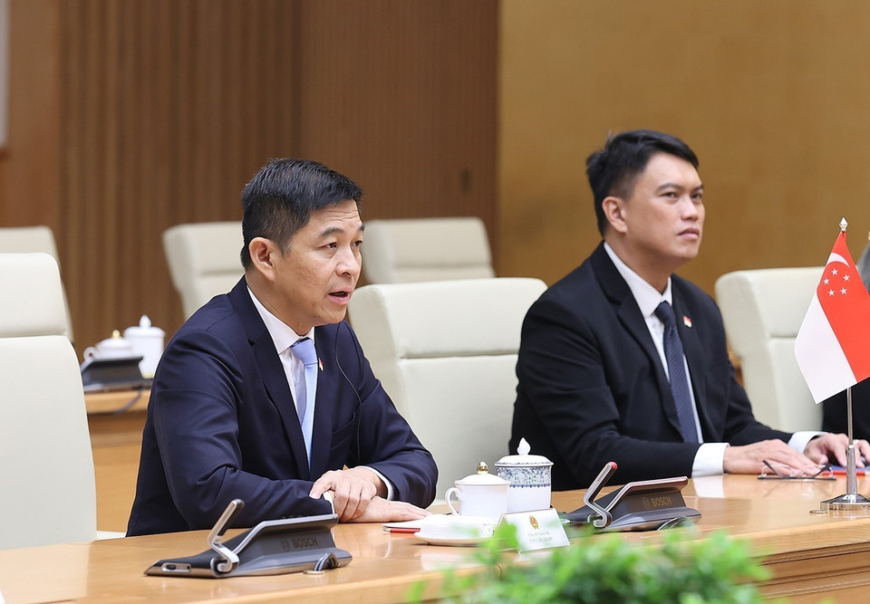 Chủ tịch Quốc hội Singapore Tan Chuan-Jin phát biểu. (Ảnh: Dương Giang/TTXVN)