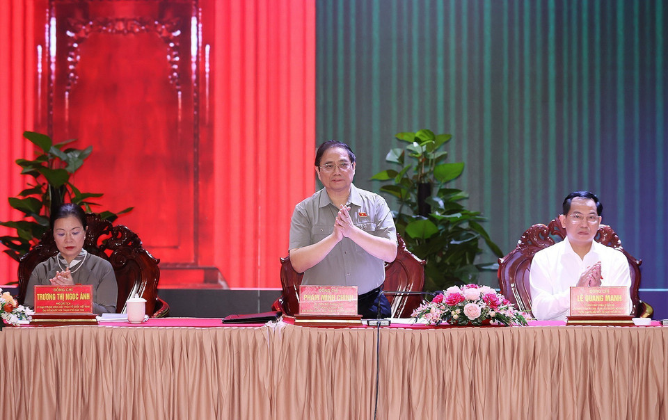 Thủ tướng Phạm Minh Chính dự Hội nghị tiếp xúc cử tri sau Kỳ họp thứ 5, Quốc hội khóa XV. (Ảnh: Dương Giang/TTXVN)