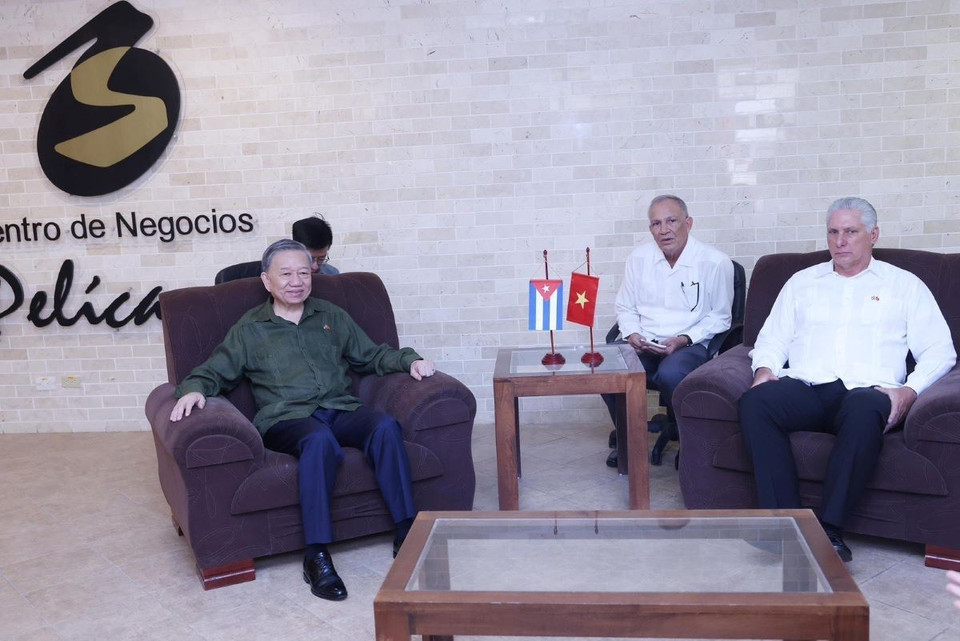 Tổng Bí thư, Chủ tịch nước Tô Lâm và Bí thư thứ nhất Đảng Cộng sản Cuba, Chủ tịch nước Cuba Miguel Diaz Canel Bermudez. (Ảnh: Lâm Khánh/TTXVN)