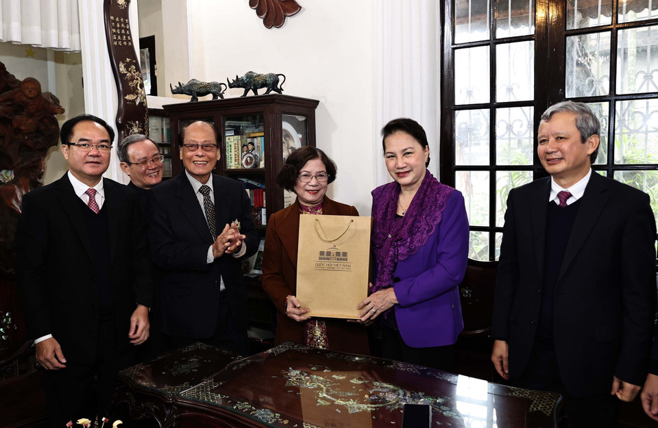 Chủ tịch Quốc hội Nguyễn Thị Kim Ngân chúc mừng Giáng sinh 2020 gia đình ông Đỗ Trinh Huệ là gia đình giáo dân tiêu biểu của Giáo phận Thừa Thiên-Huế. (Ảnh: Trọng Đức/TTXVN)