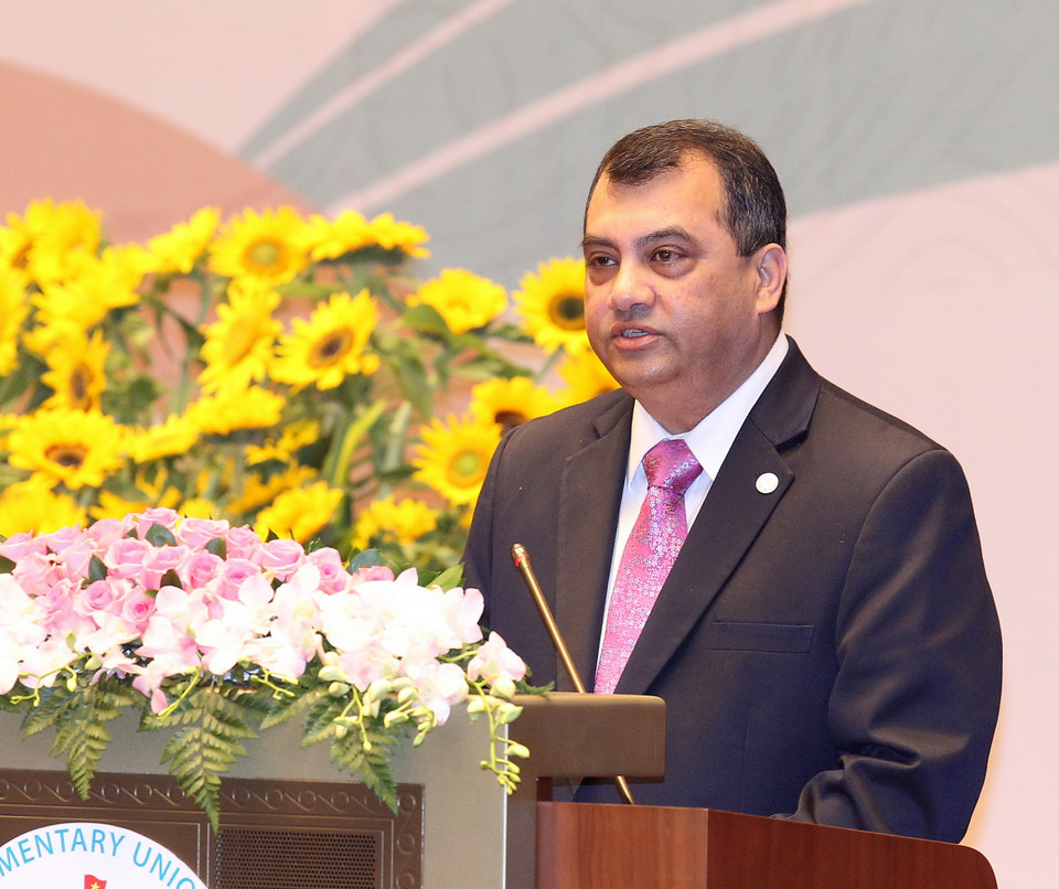 Chủ tịch Liên minh Nghị viện Thế giới Saber Chowdhury phát biểu. (Ảnh: TTXVN)